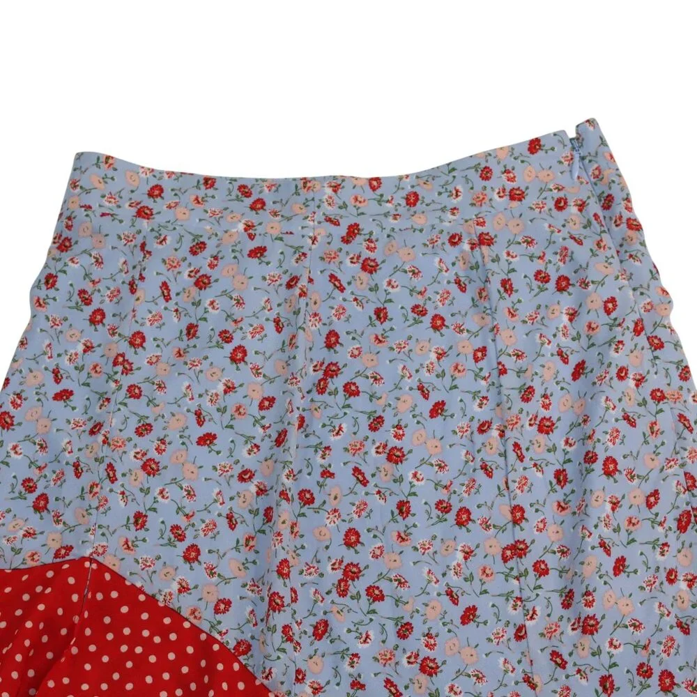 New York & Company Womens Large Red Blue Floral Hi-Lo Hem Ruffled Layers Skirt - Picture 7 of 10